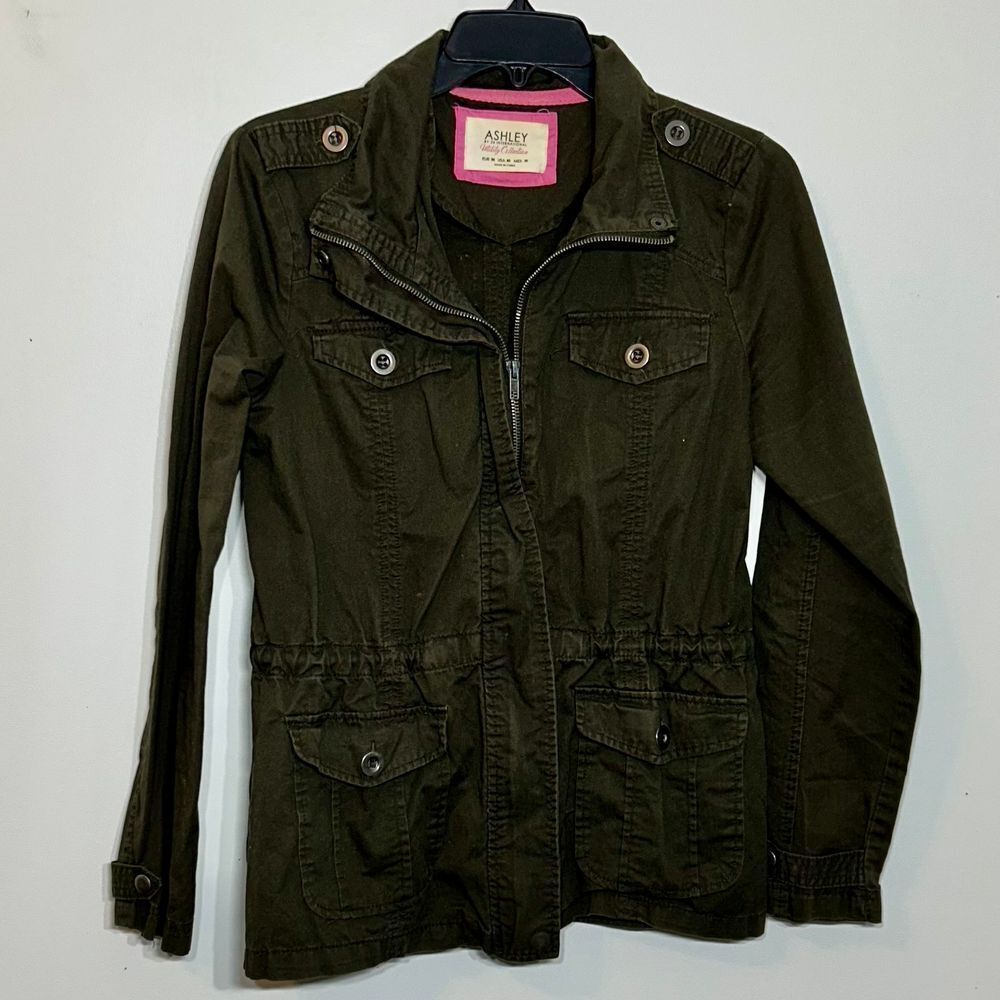 EUC Ashley Army Green Military Style Jacket 100% Cotton Size‎ Medium